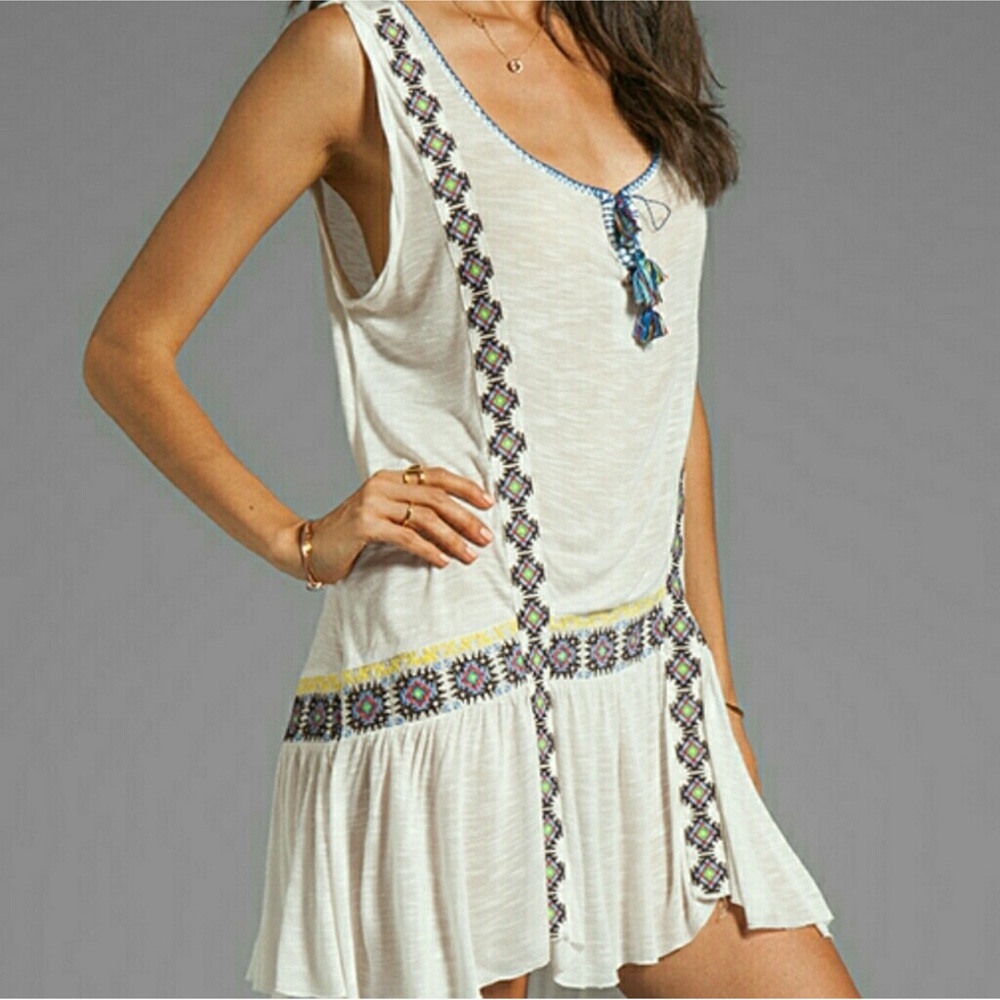 Free People Moonlight Mile Sheer Embroidered White Boho Tunic Top Dress SZ Small